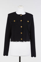 Twinset Black Knitted Jacket with Gold Buttons and Scalloped Hem