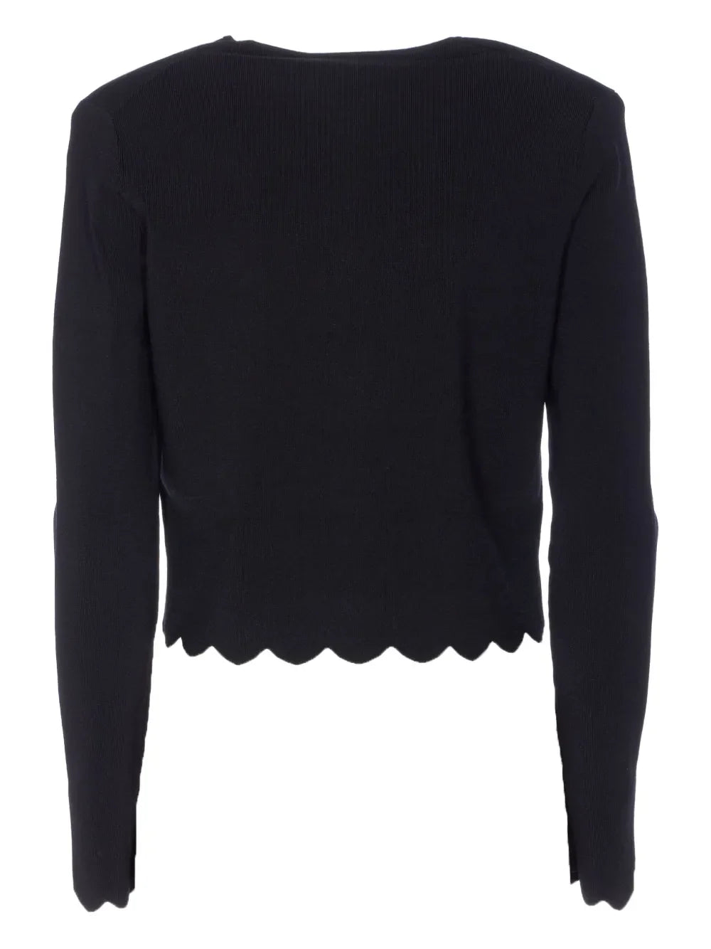 Twinset Black Knitted Jacket with Gold Buttons and Scalloped Hem