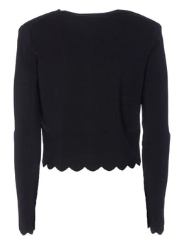 Twinset Black Knitted Jacket with Gold Buttons and Scalloped Hem