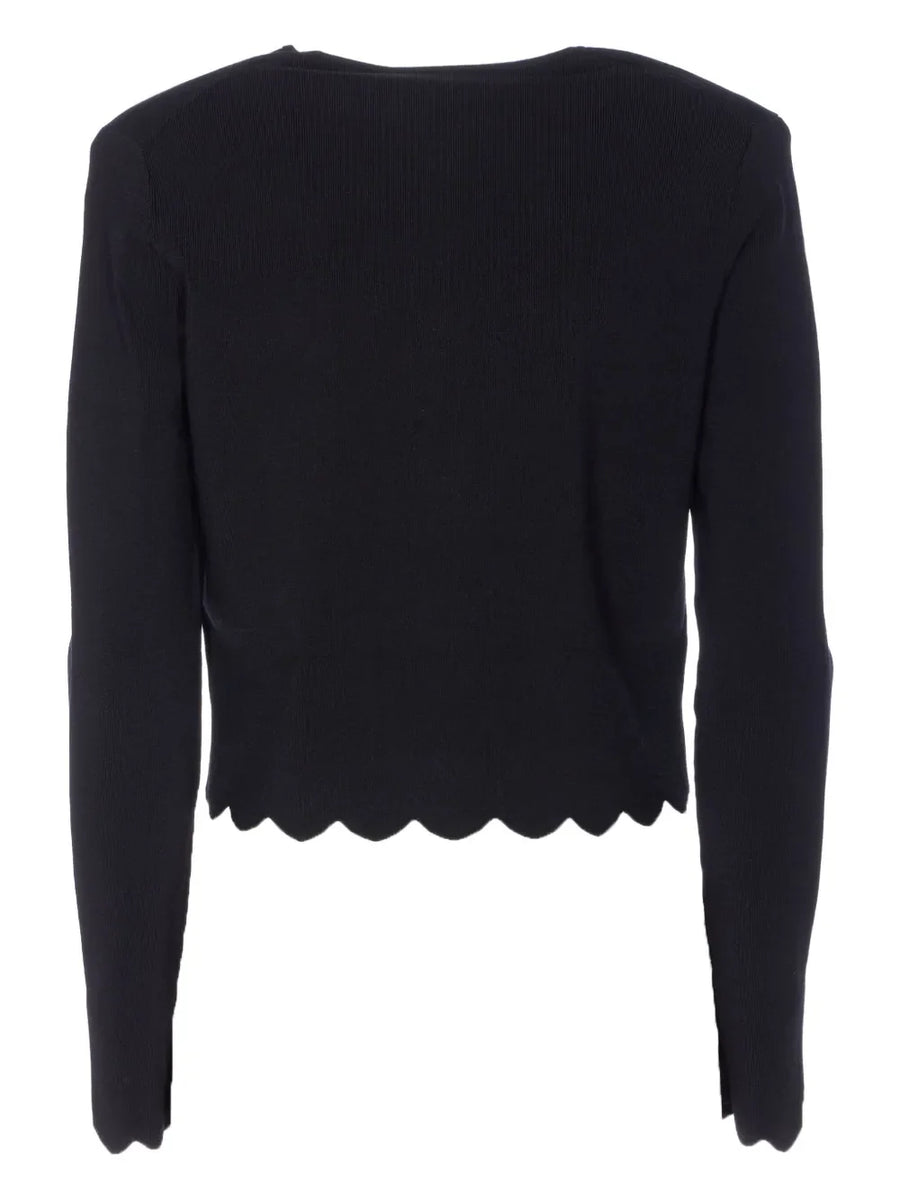 Twinset Black Knitted Jacket with Gold Buttons and Scalloped Hem