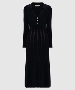 Twinset Black Knitted Midi Dress with Gold Buttons