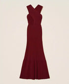 Twinset Burgundy Long Pleated Knit Dress with Reversible Design