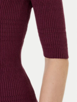 Twinset Burgundy Ribbed Knit Sweater with Half Sleeves