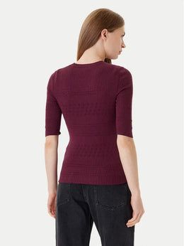 Twinset Burgundy Ribbed Knit Sweater with Half Sleeves