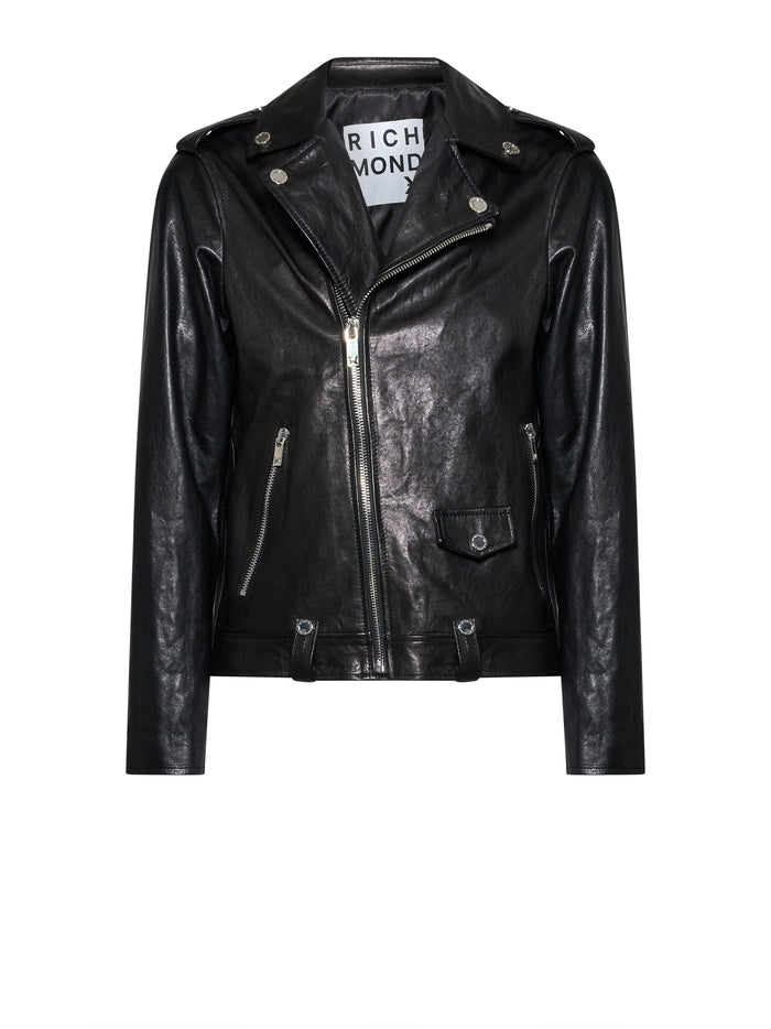 John Richmond Glossy Leather Biker Jacket