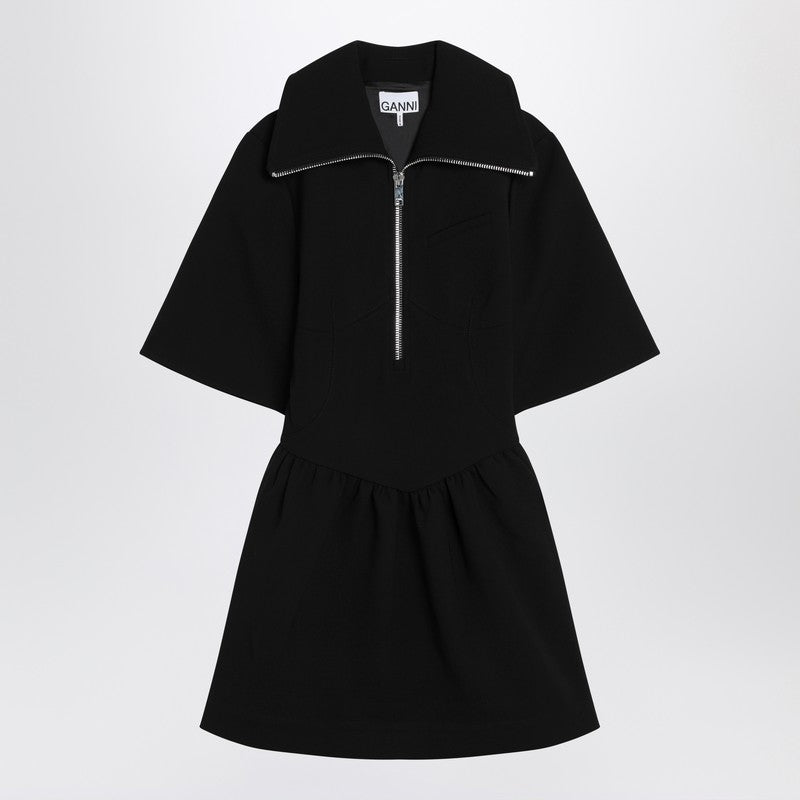 GANNI Black mini dress in crêpe