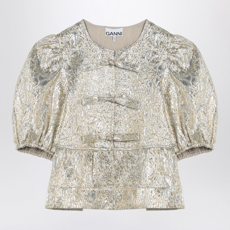 GANNI Gold/silver blouse with bows