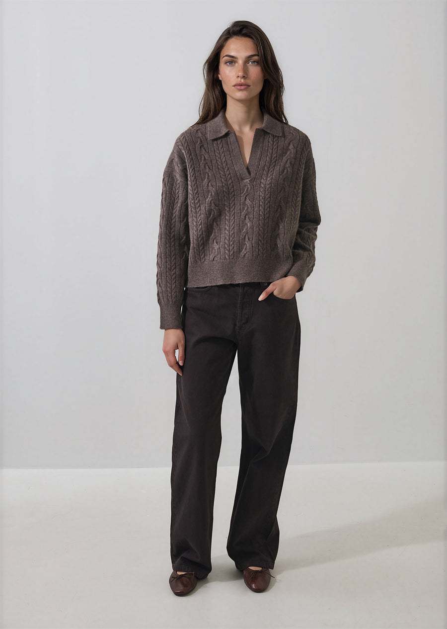 Superfine Wool Relaxed Cable Polo