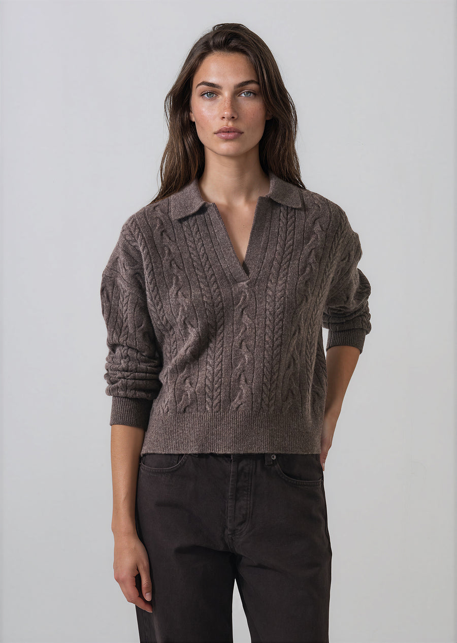 Superfine Wool Relaxed Cable Polo