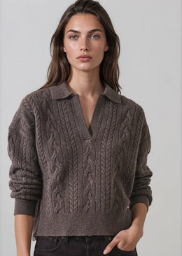 Superfine Wool Relaxed Cable Polo