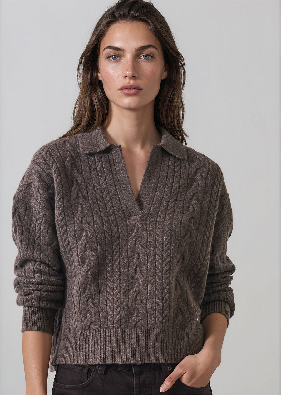 Superfine Wool Relaxed Cable Polo