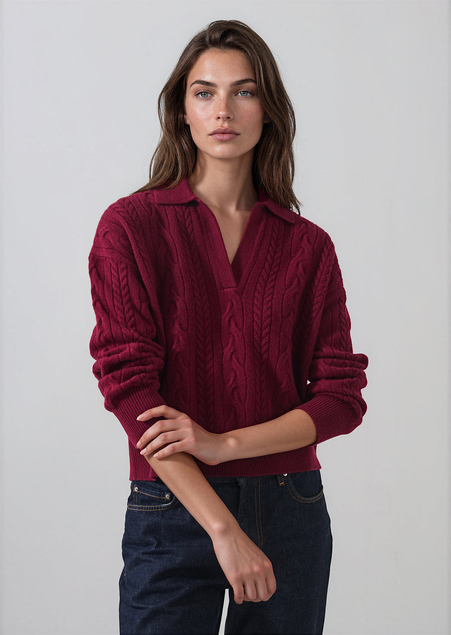 Superfine Wool Relaxed Cable Polo