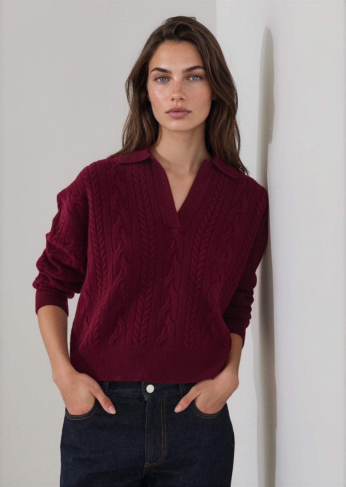 Superfine Wool Relaxed Cable Polo