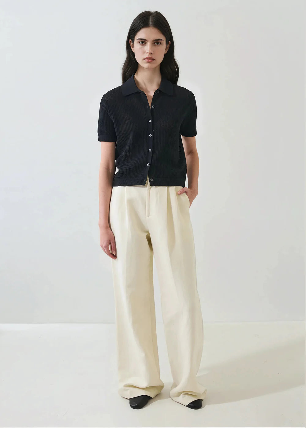 Cotton Cashmere Button-up Knit