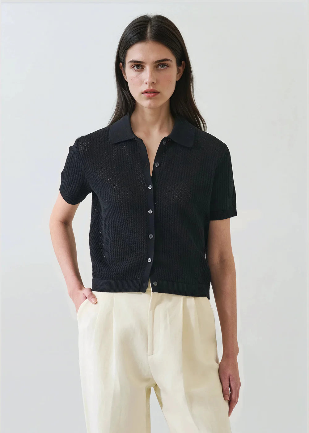 Cotton Cashmere Button-up Knit