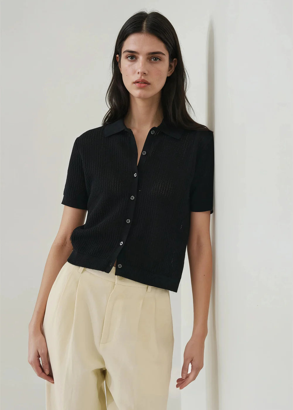 Cotton Cashmere Button-up Knit
