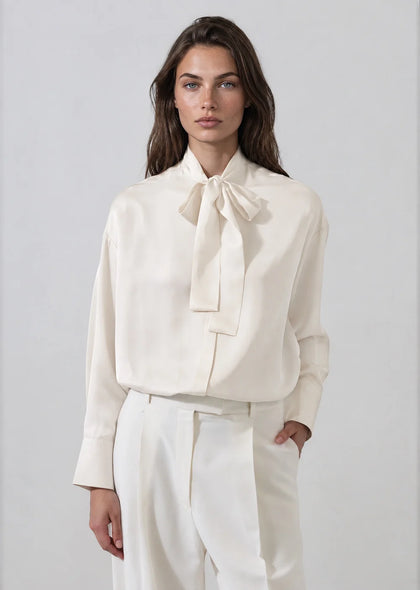 Silk Satin Tie Neck Shirt