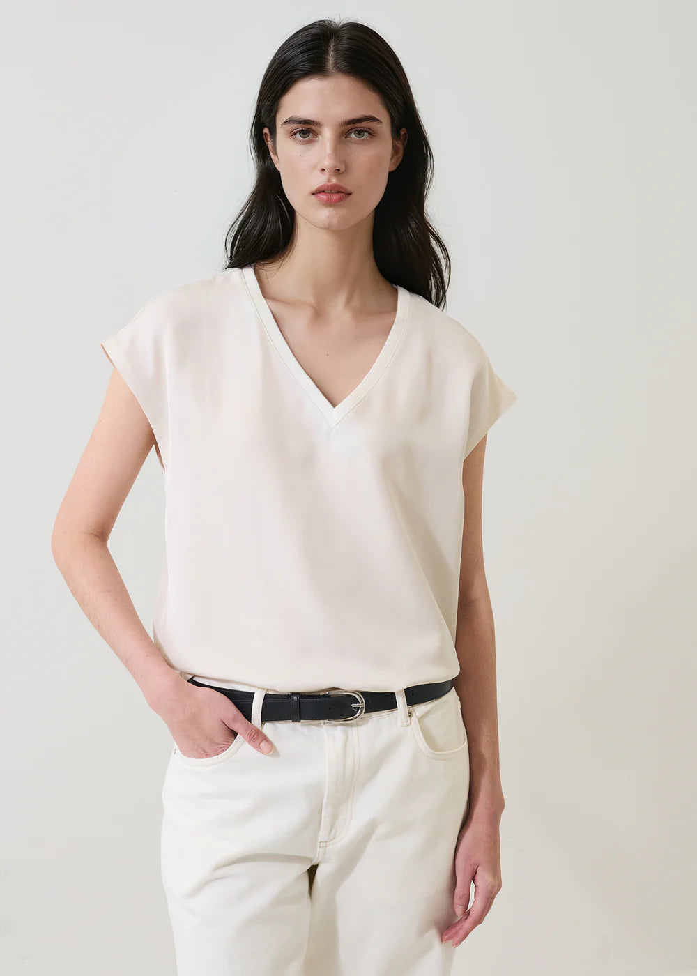 Silk Dolman V-Neck T-Shirt