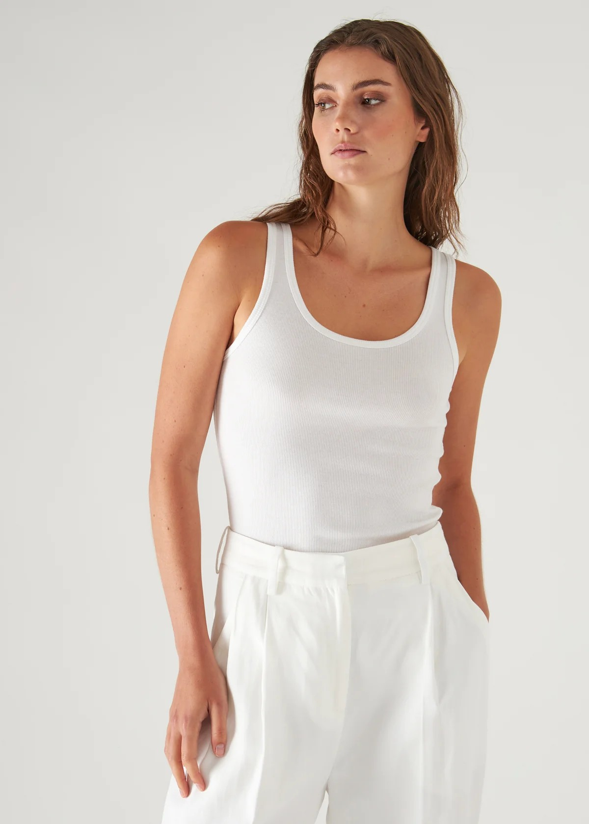 Patrick Assaraf Pima Cotton Stretch Scoop Neck Rib Tank
