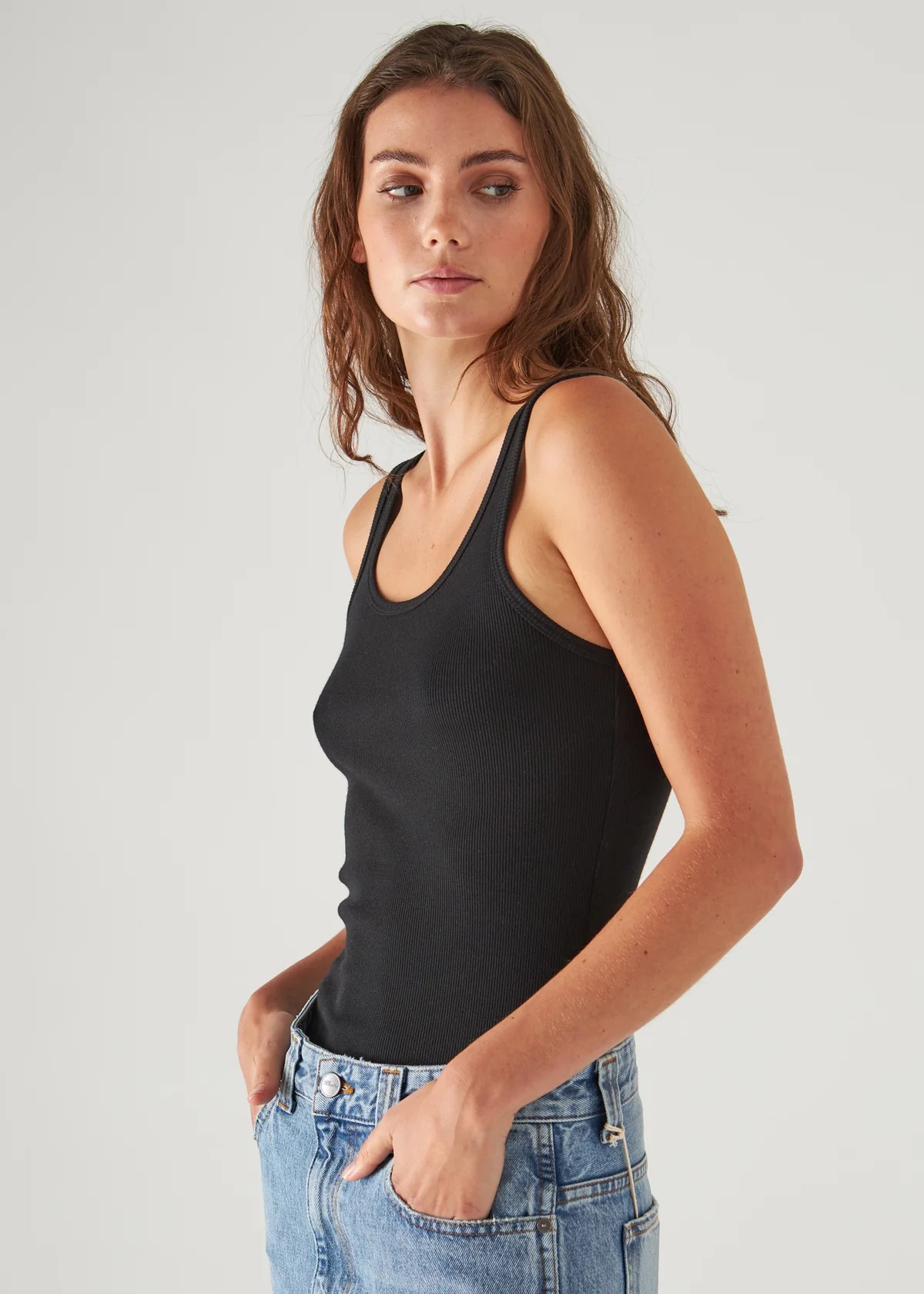 Pima Cotton Stretch Scoop Neck Rib Tank
