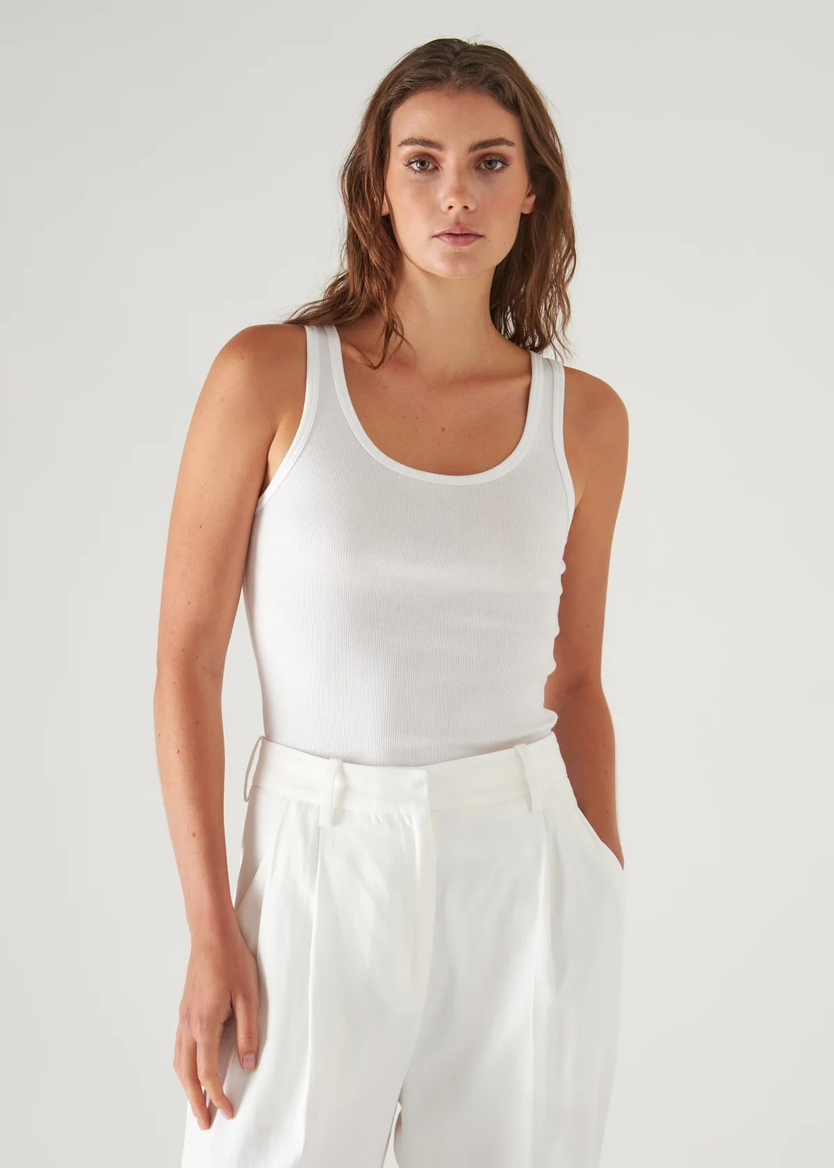 Patrick Assaraf Pima Cotton Stretch Scoop Neck Rib Tank