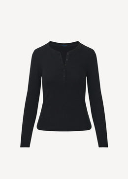 Pima Cotton Stretch Ribbed Long Sleeve Henley