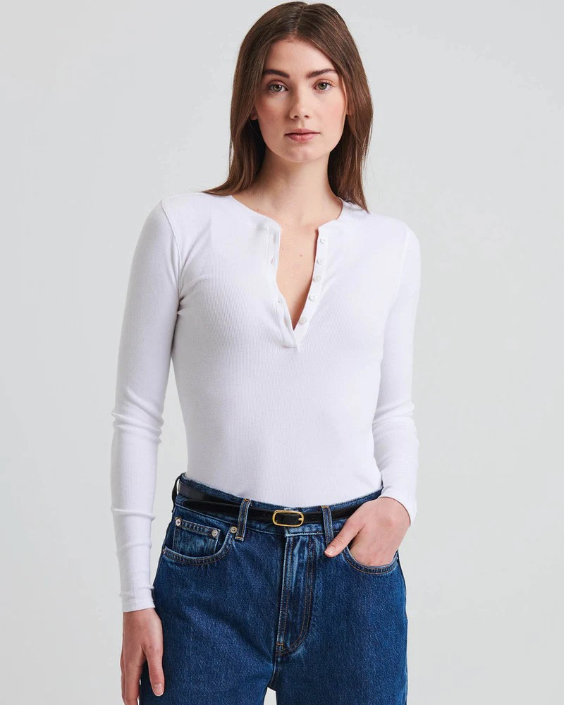 Pima Cotton Stretch Ribbed Long Sleeve Henley