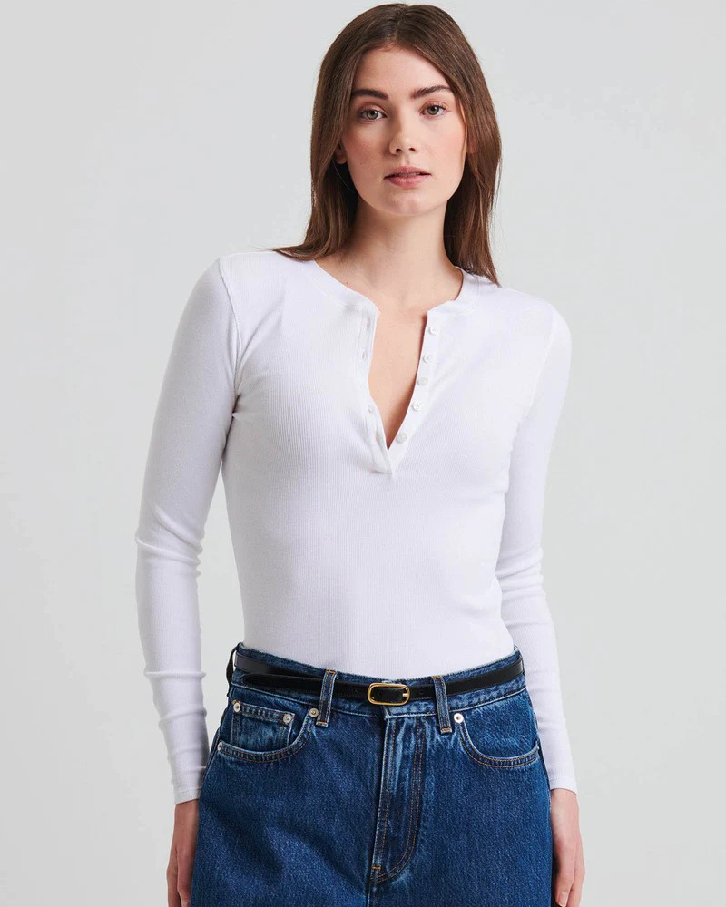 Pima Cotton Stretch Ribbed Long Sleeve Henley