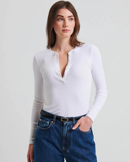 Pima Cotton Stretch Ribbed Long Sleeve Henley