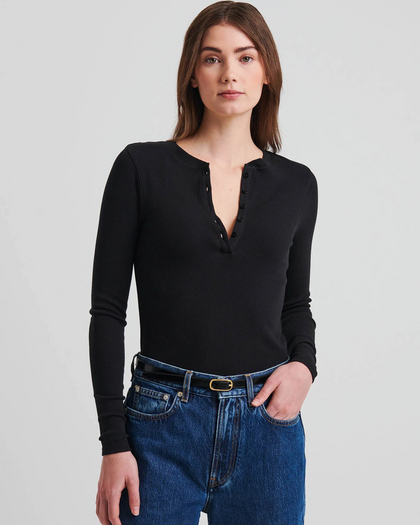 Pima Cotton Stretch Ribbed Long Sleeve Henley