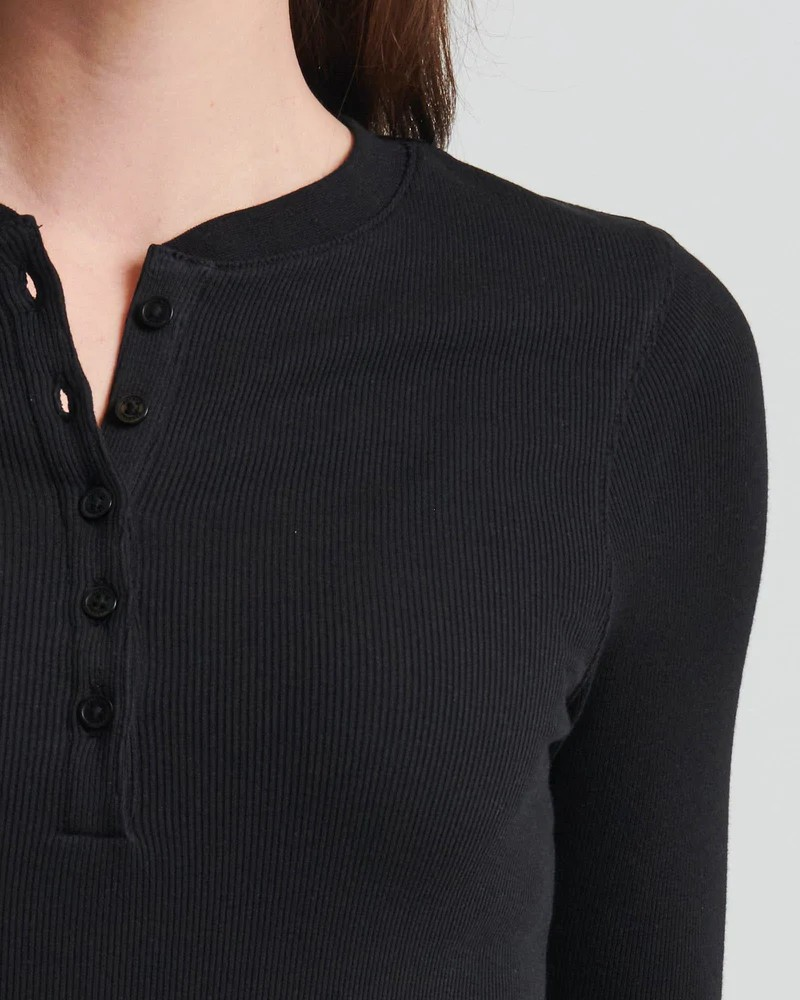 Pima Cotton Stretch Ribbed Long Sleeve Henley