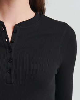 Pima Cotton Stretch Ribbed Long Sleeve Henley