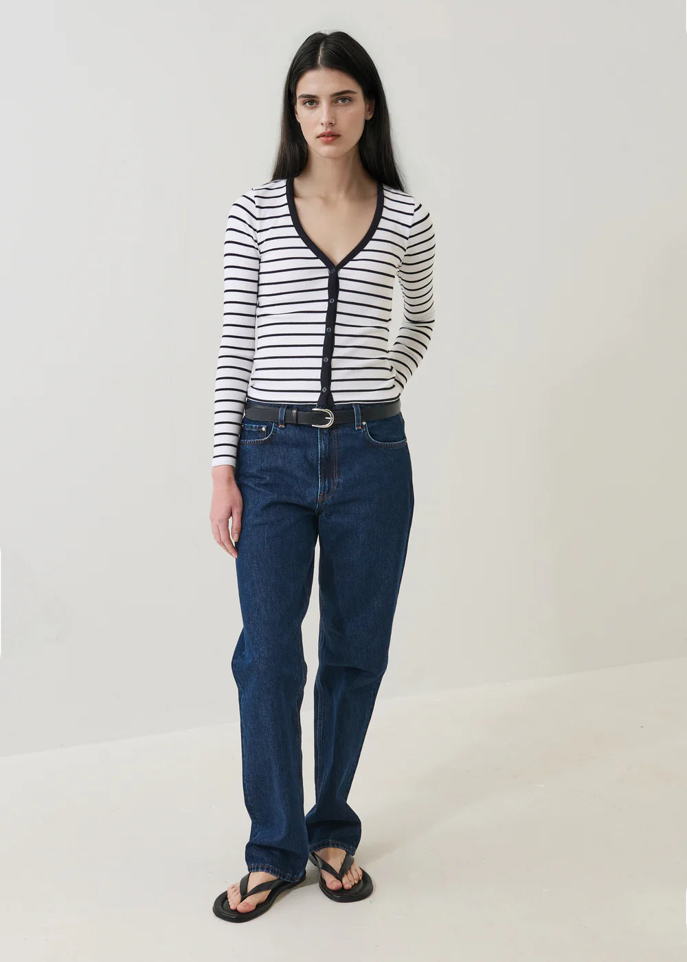 Patrick Assaraf Pima Cotton Stretch Striped Ribbed Cardigan
