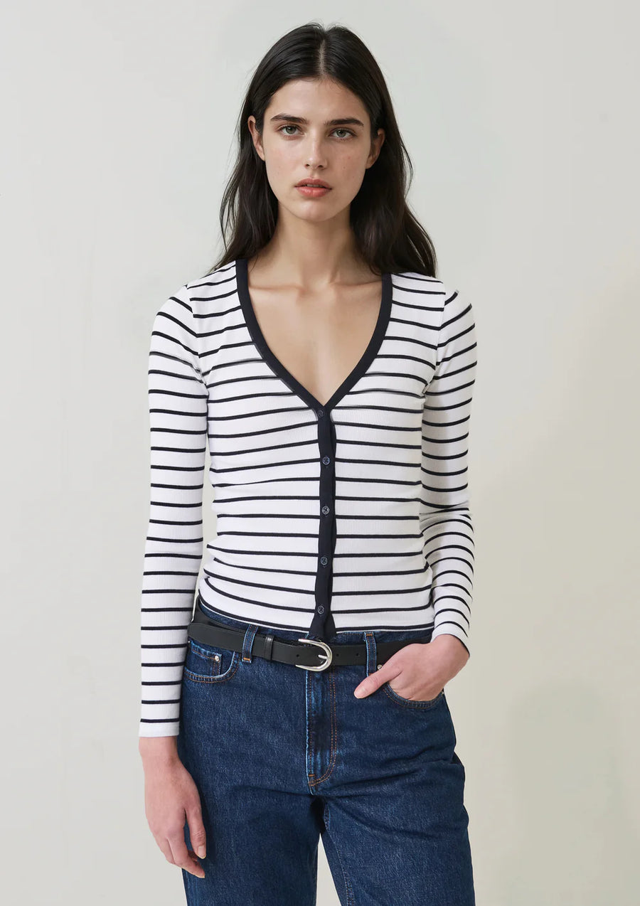 Pima Cotton Stretch Striped Ribbed Cardigan