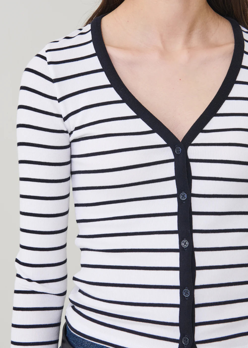 Pima Cotton Stretch Striped Ribbed Cardigan