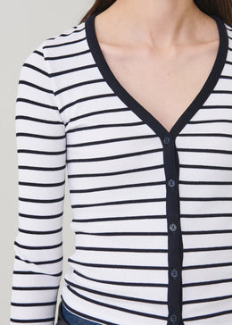 Pima Cotton Stretch Striped Ribbed Cardigan