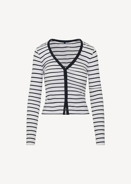 Pima Cotton Stretch Striped Ribbed Cardigan