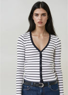 Pima Cotton Stretch Striped Ribbed Cardigan