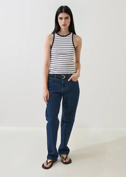 Pima Cotton Stretch Striped Ribbed High Crew Tank