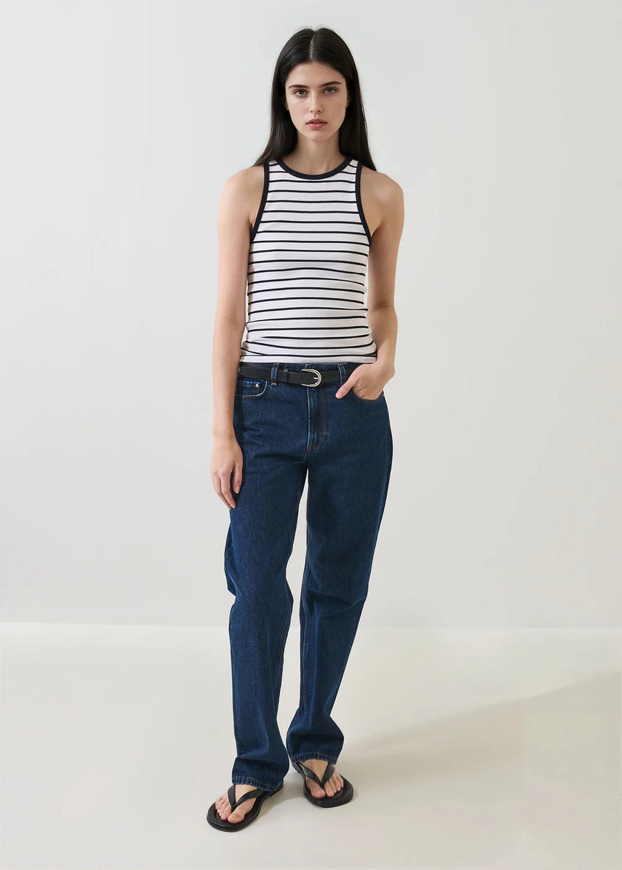 Pima Cotton Stretch Striped Ribbed High Crew Tank