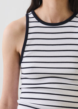 Pima Cotton Stretch Striped Ribbed High Crew Tank