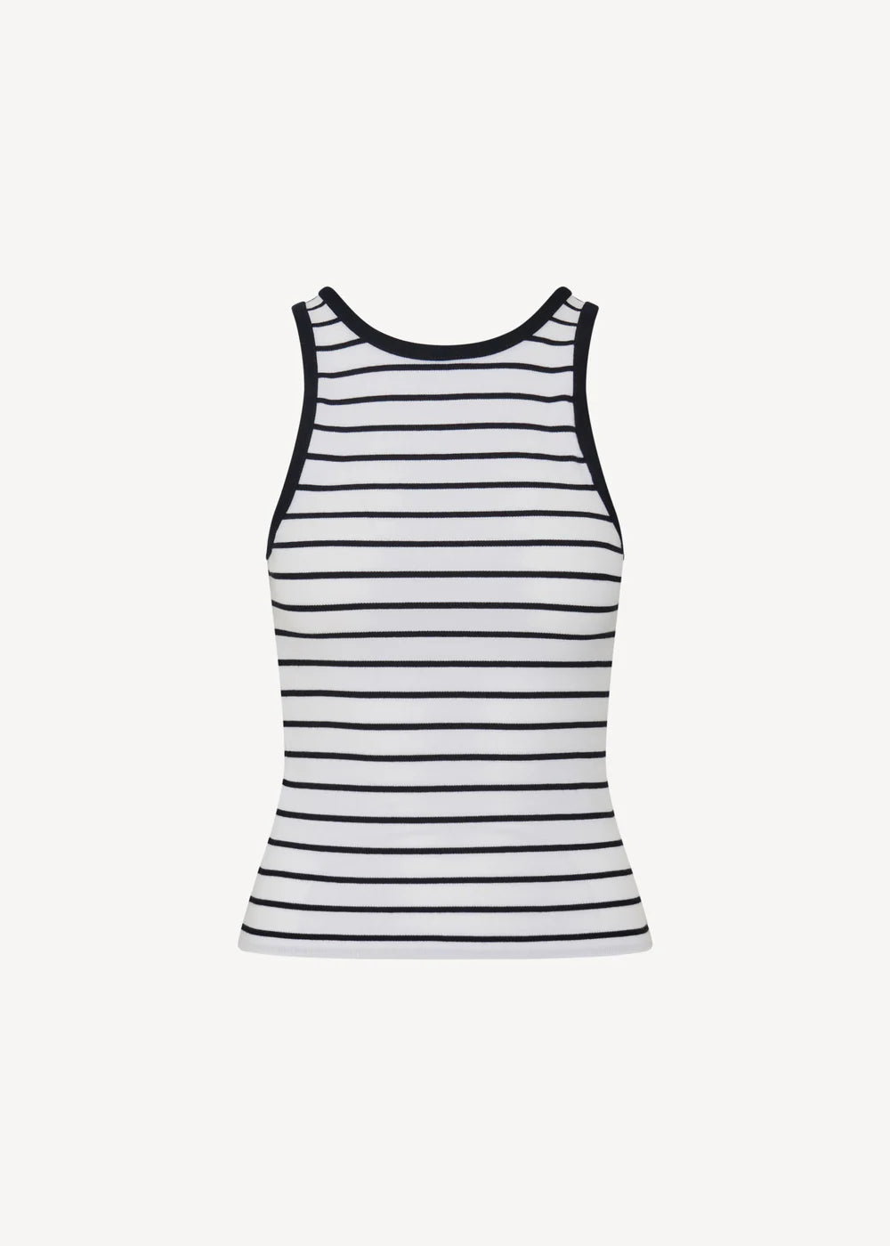 Pima Cotton Stretch Striped Ribbed High Crew Tank