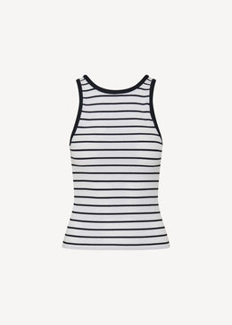 Pima Cotton Stretch Striped Ribbed High Crew Tank