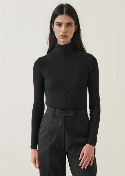 Pima Cotton Stretch Ribbed Turtleneck