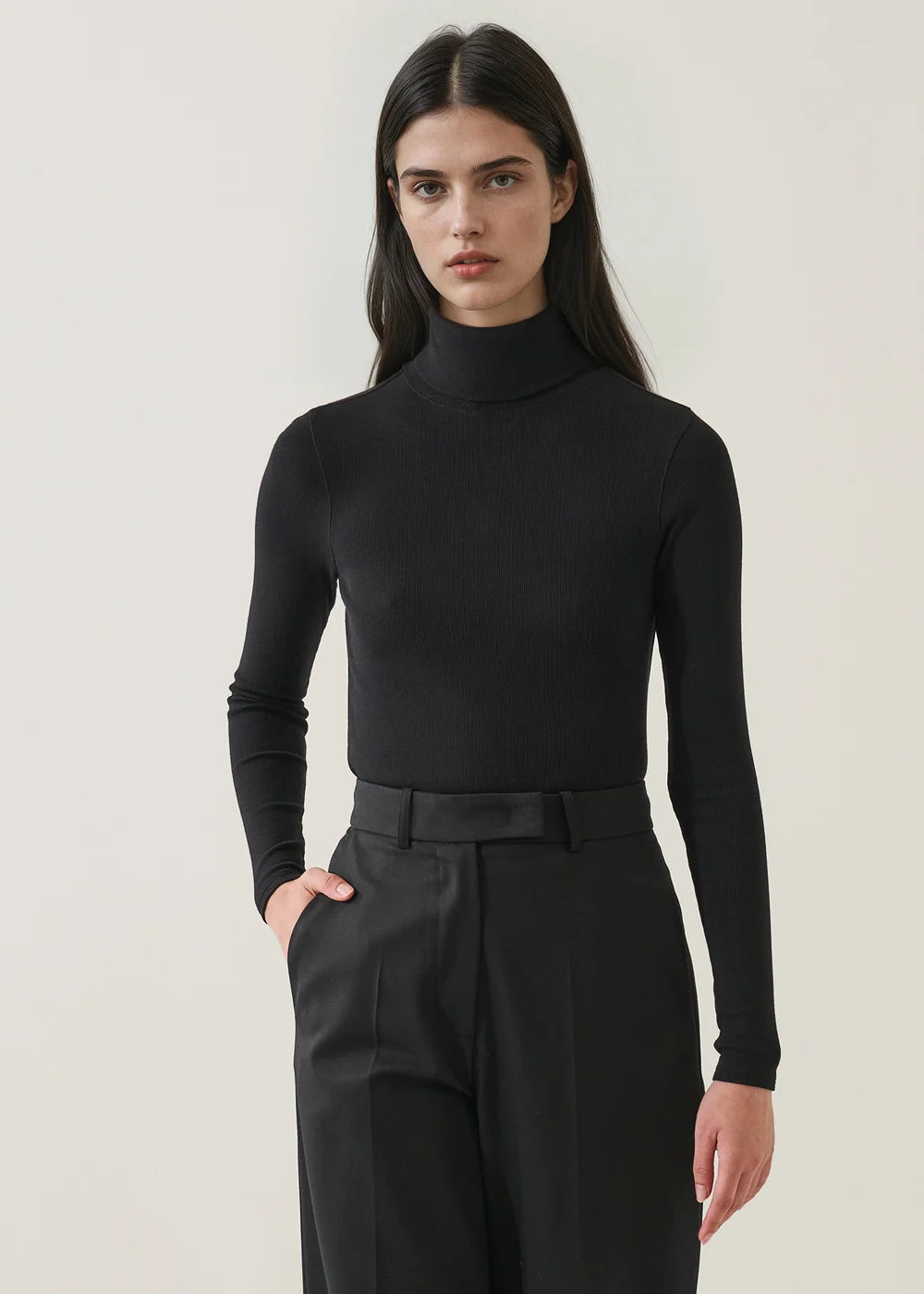 Pima Cotton Stretch Ribbed Turtleneck