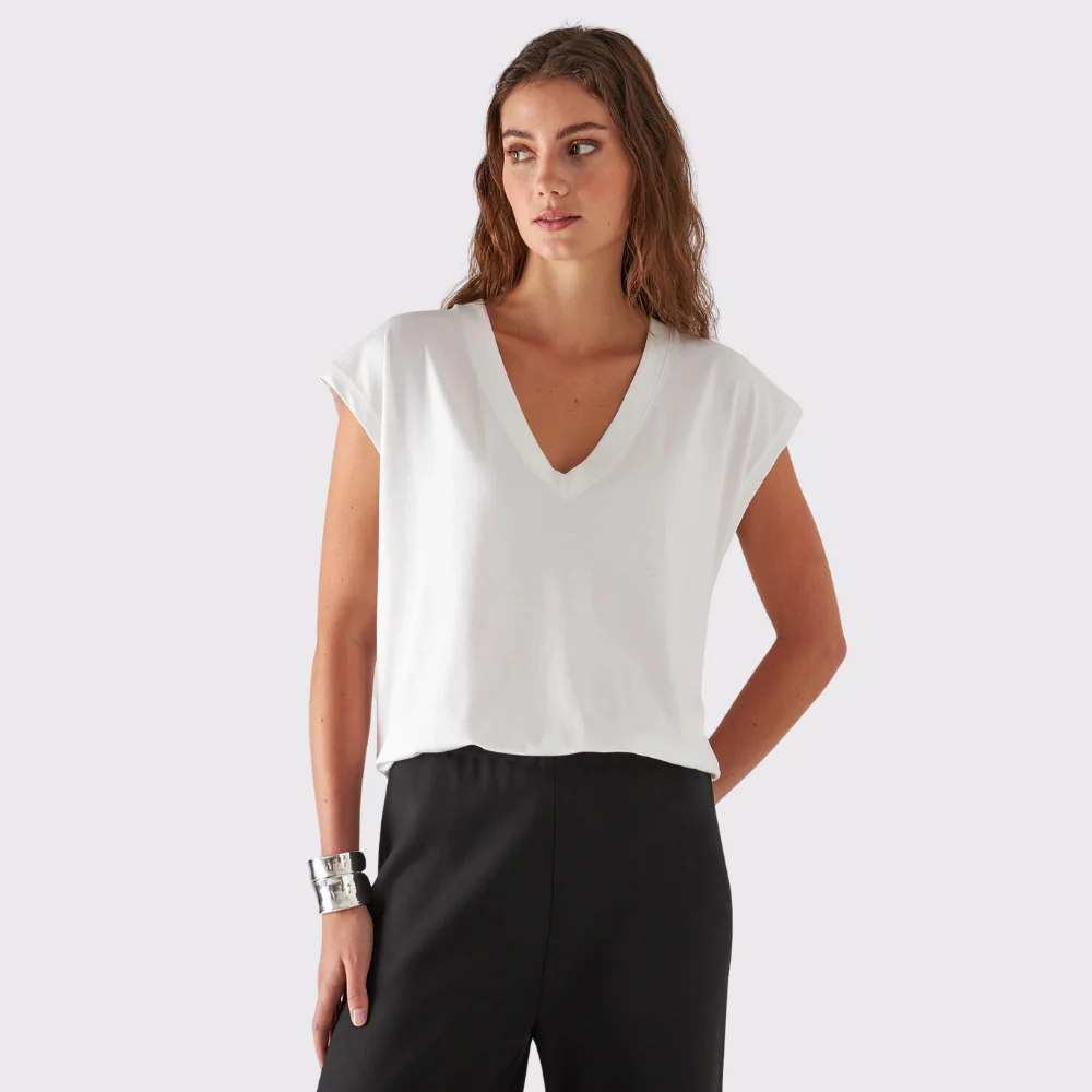 Pima Cotton Stretch Dolman V-Neck T-Shirt