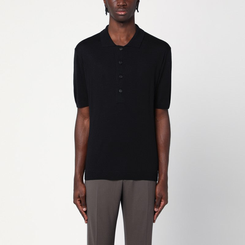Tagliatore Black silk-blend polo shirt