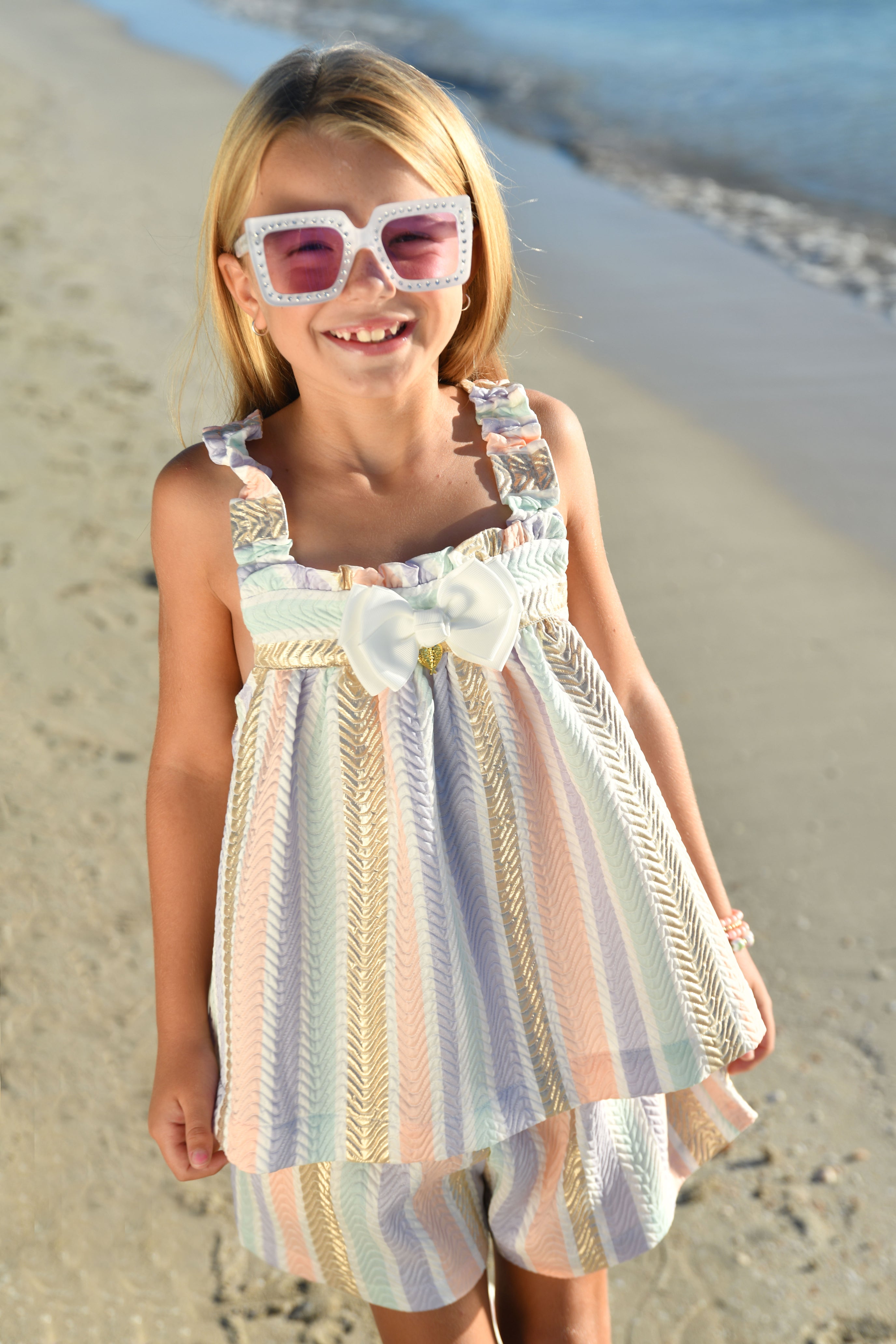 Angel Face Wave Stripe Jacquard Top Gold Multi