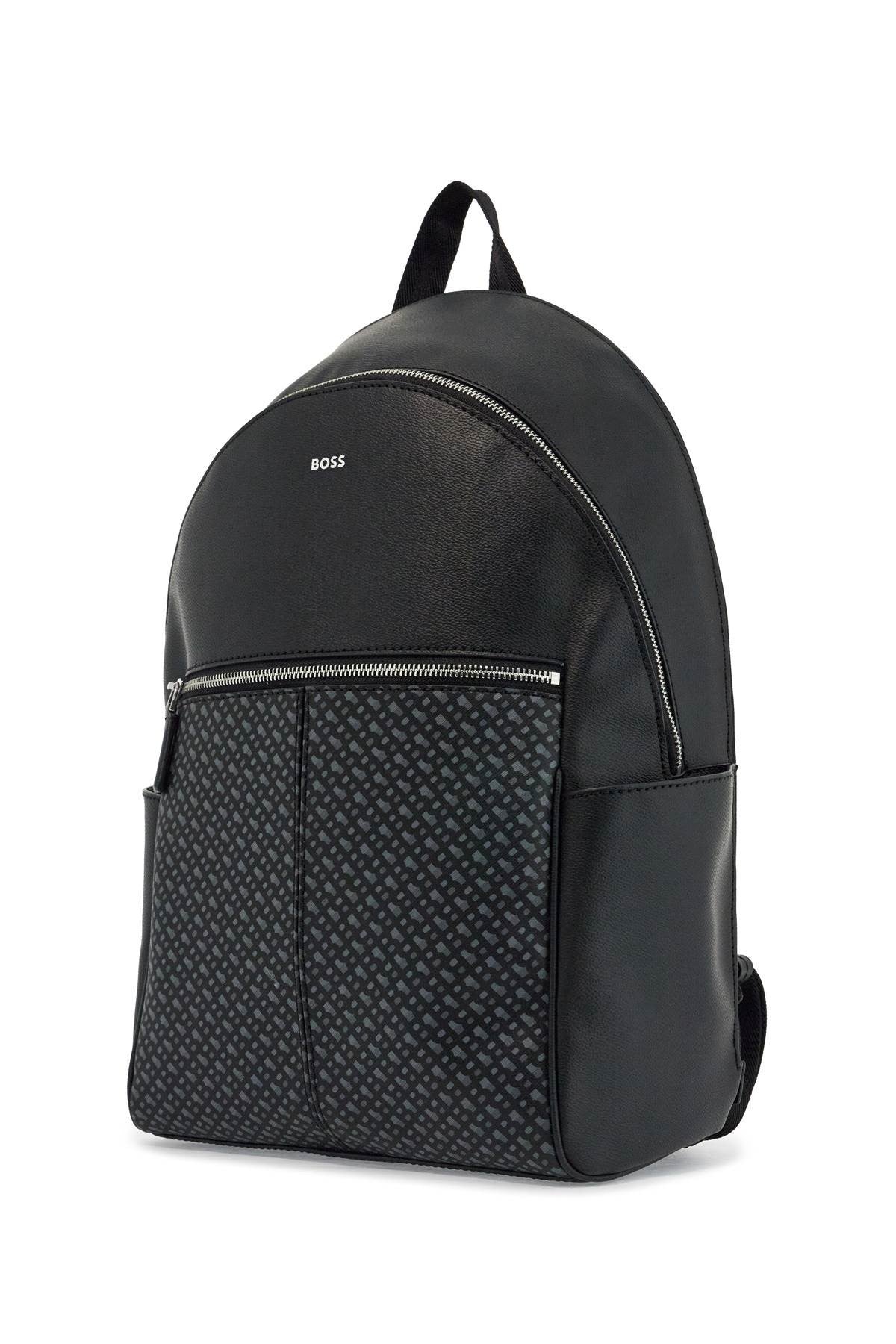 backpack with black geometric pattern