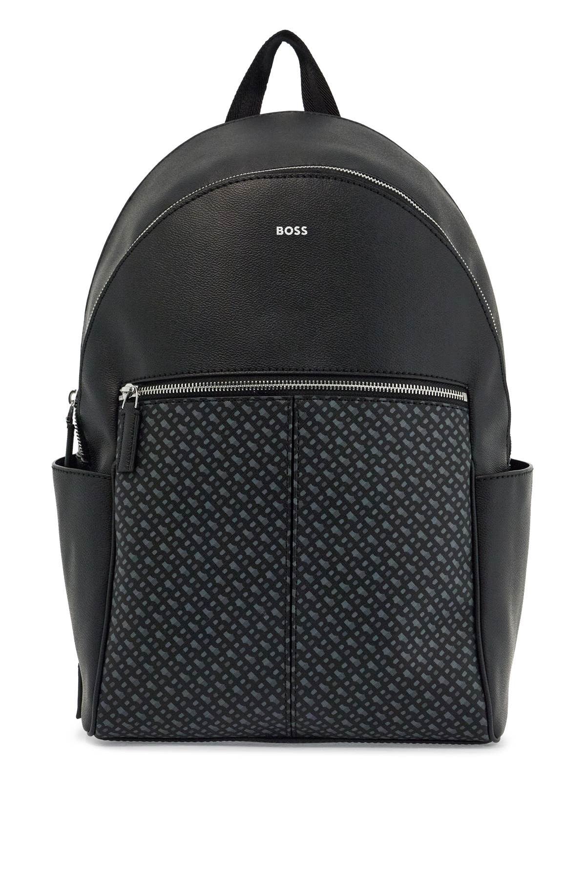 backpack with black geometric pattern